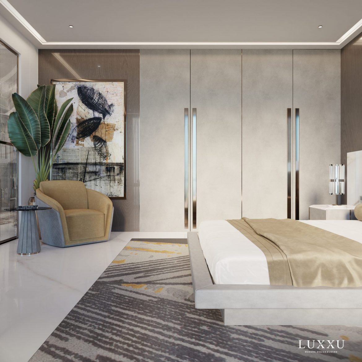 bedroom golden colors Opulent Hospitality Design – A Luxurious Sydney Hotel Décor By Luxxu