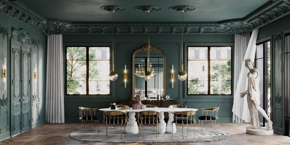 green and marble table modern luxurious dining room
