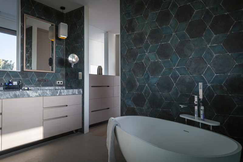 Blue and white bathroom designed by borella art design
