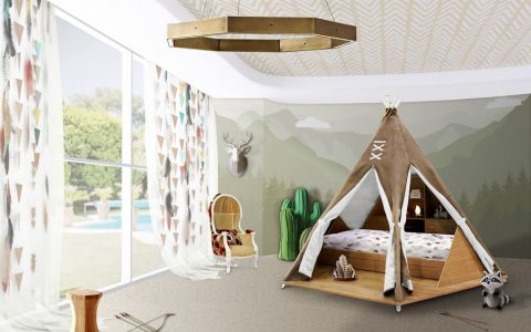 brown tent in a kids bedroom