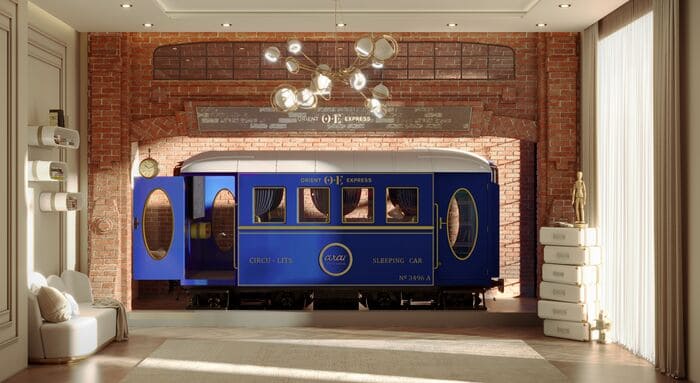 Blue Train Bed For Kids