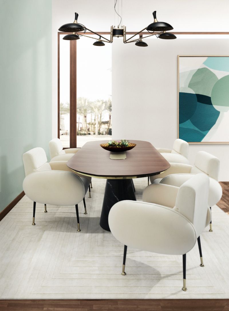 white armchair in a moden luxurious dining room