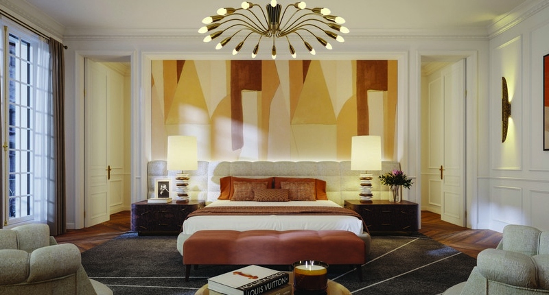 Bedroom With White and Red Tones